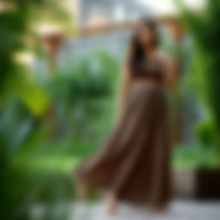 Effortless Outdoor Style with Leopard Print Chic outdoor setting featuring a model in a flowing leopard print maxi skirt