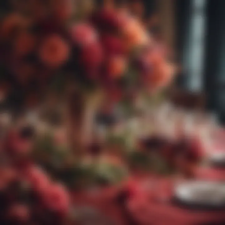 Stylish event decor featuring vibrant wine-toned flora