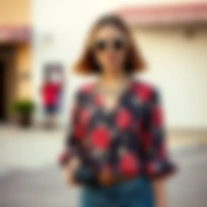 Creative Pairing with Contemporary Accessories Creative pairing of floral tops with contemporary accessories