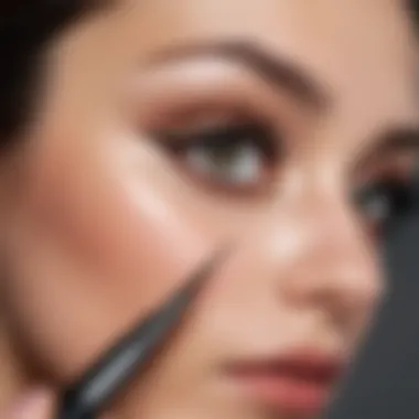 Close-up of a person applying magnetic lashes