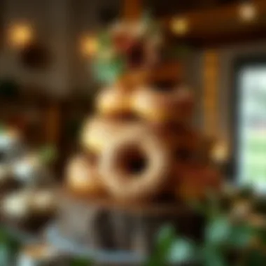 Rustic donut wedding cake stand featuring wooden elements
