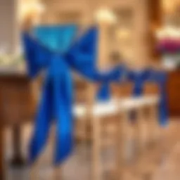 Elegant royal blue sequin chair sashes draped over a stylish chair