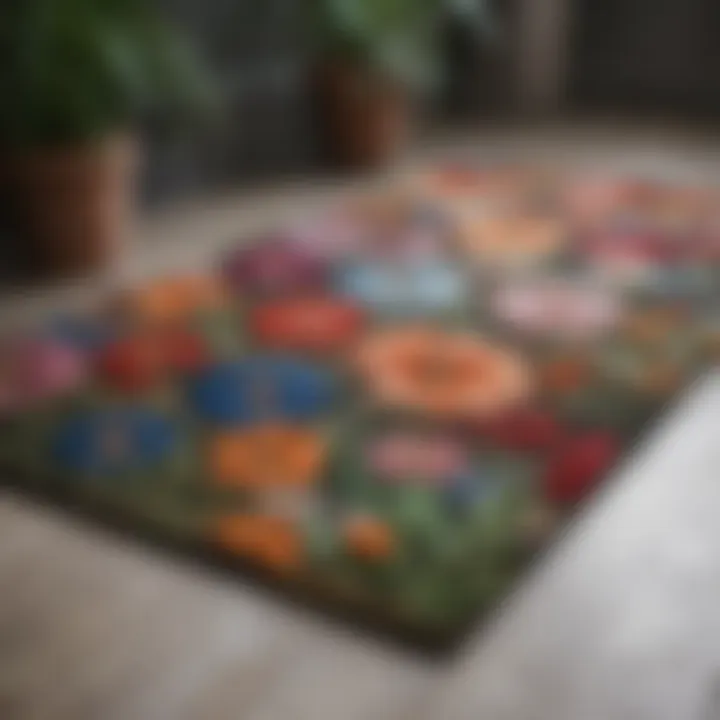 Sustainable materials used in a floral entryway rug