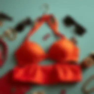 Flat lay of accessories and a halter bustier top, highlighting styling options.