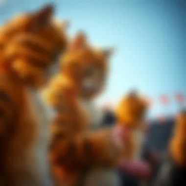 A group of enthusiasts wearing cat furry costumes at a community event