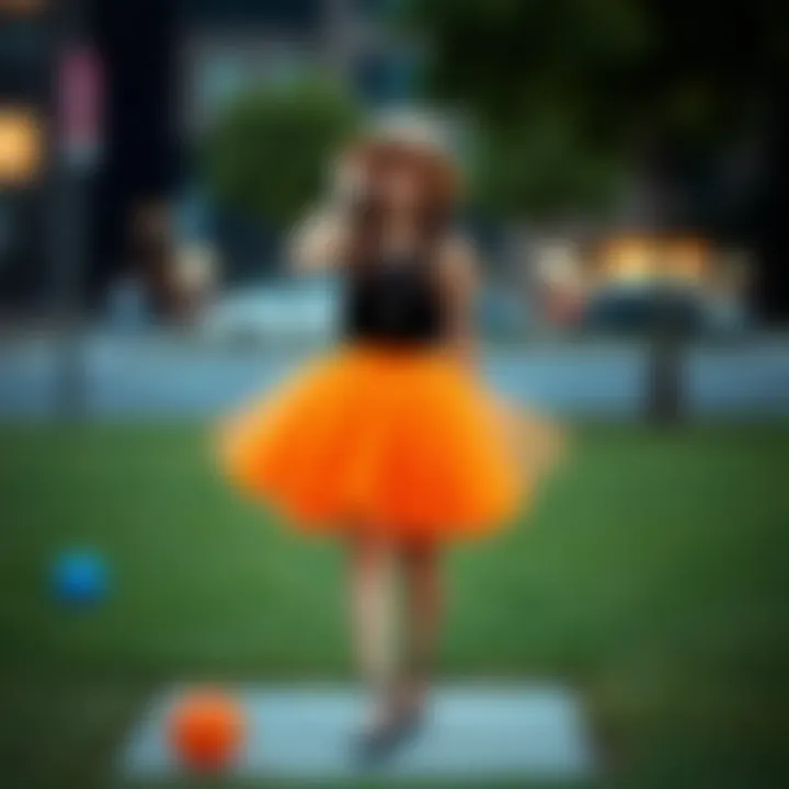 A modern outfit featuring an orange tutu paired with stylish accessories for a chic look.