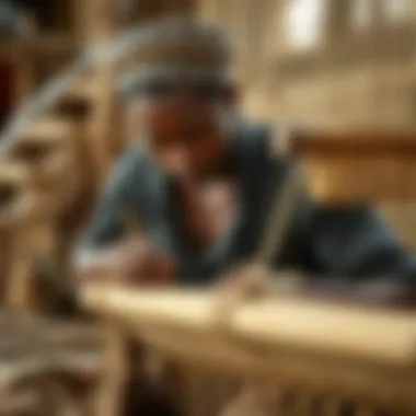 Artisan weaving African scrub cloth with traditional techniques