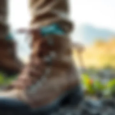 Close-up of canvas hiking boots showcasing intricate stitching