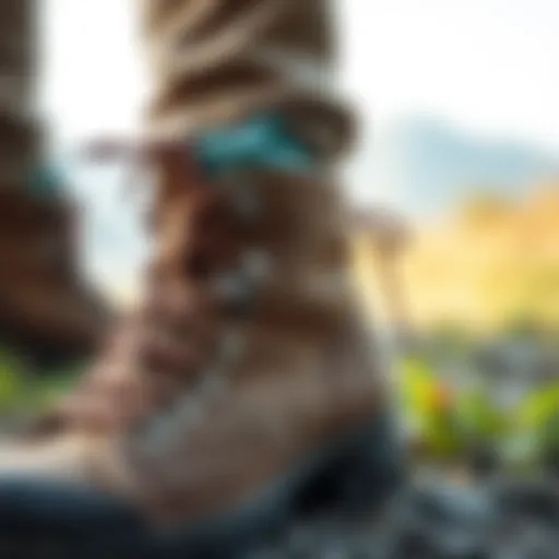 Close-up of canvas hiking boots showcasing intricate stitching