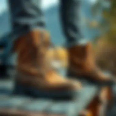 Fashionable canvas hiking boots on a stylish outdoor setting