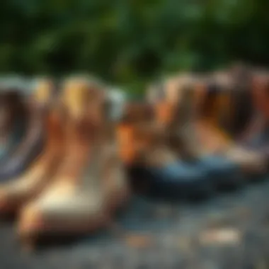 Various canvas hiking boots lined up, highlighting different styles