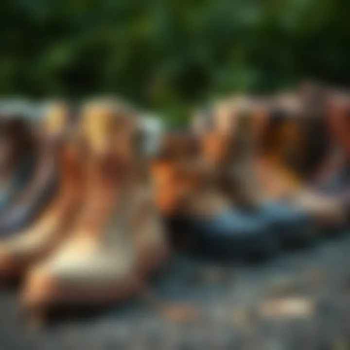 Various canvas hiking boots lined up, highlighting different styles