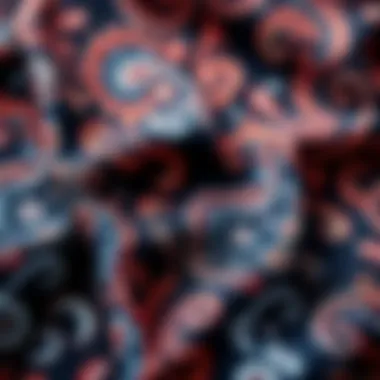 Close-up of intricate paisley patterns on fabric swatches