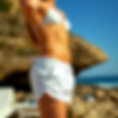 Fashion-forward styling of white swimsuit shorts