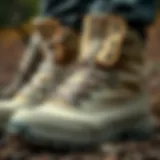 Detailed view of the texture of canvas hiking boots