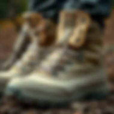 Detailed view of the texture of canvas hiking boots