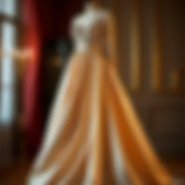 The Impact of Fabric Choices on Design Glamorous evening gown with a shimmering fabric and a beautifully draped train
