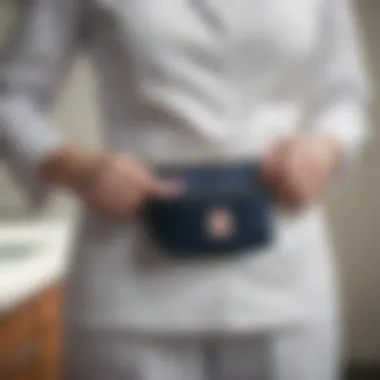 A nurse demonstrating proper care and maintenance of a belt bag