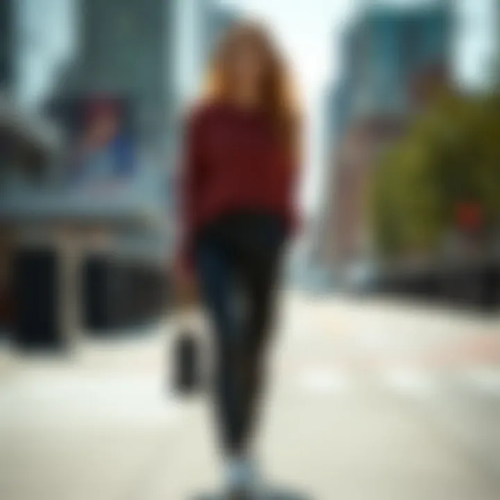 Casual ensemble with black satin skinny pants and sneakers