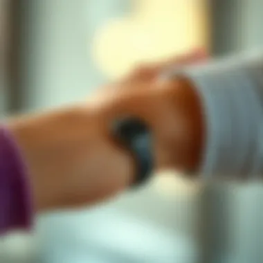 Close-up of a weight loss reminder bracelet in use