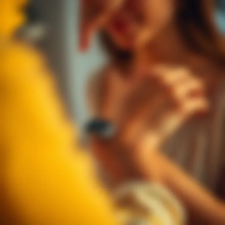 Person interacting with a weight loss reminder bracelet