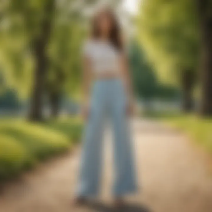 Comfortable wide-leg pants showcased in a sunny park