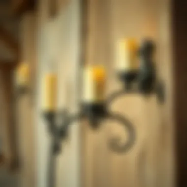 Vintage-inspired wrought iron candle holder in rustic setting