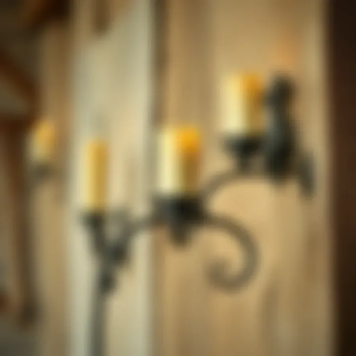 Vintage-inspired wrought iron candle holder in rustic setting