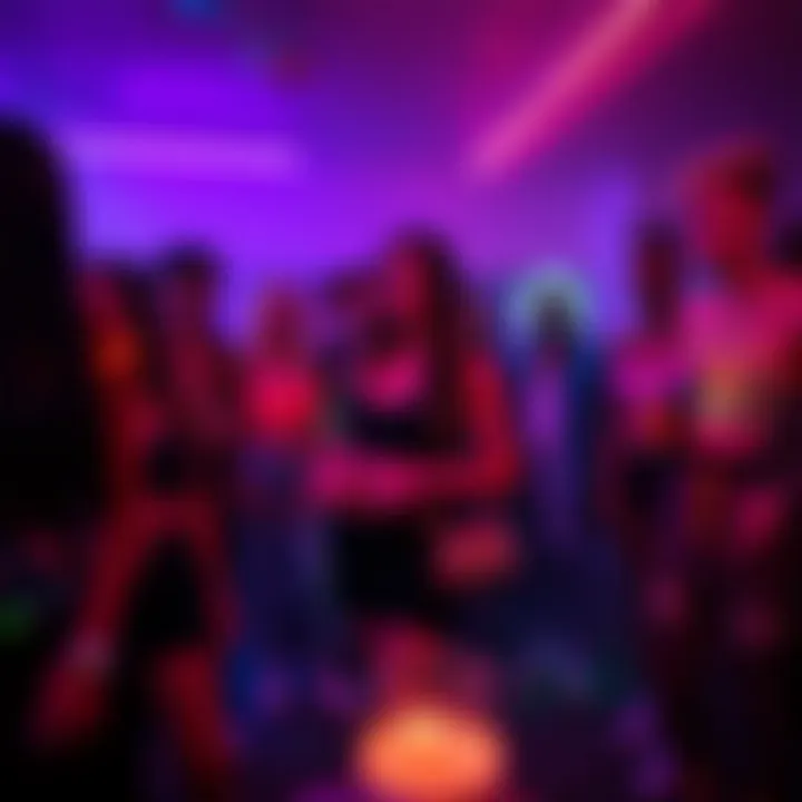 Stylish group at a glow party showcasing diverse fashion