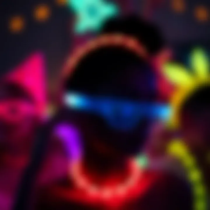 Close-up of glowing accessories for parties