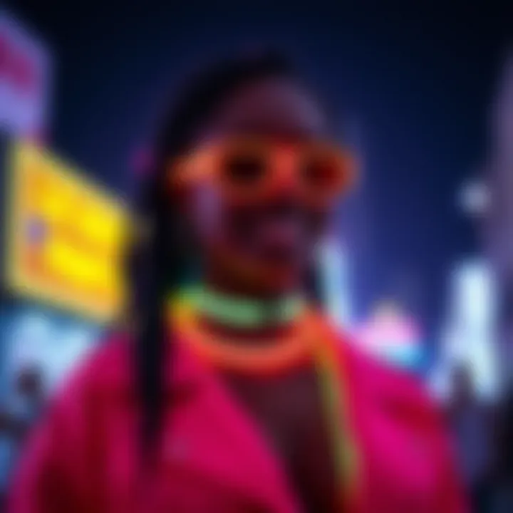 Vibrant glow party outfit featuring neon colors