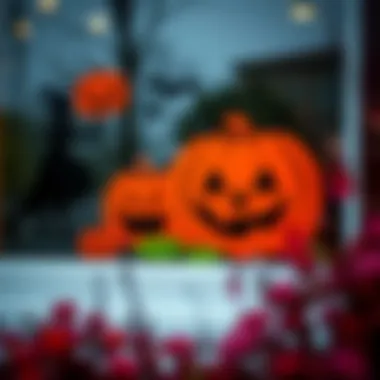 Colorful Halloween-themed window decals showcasing pumpkins and witches