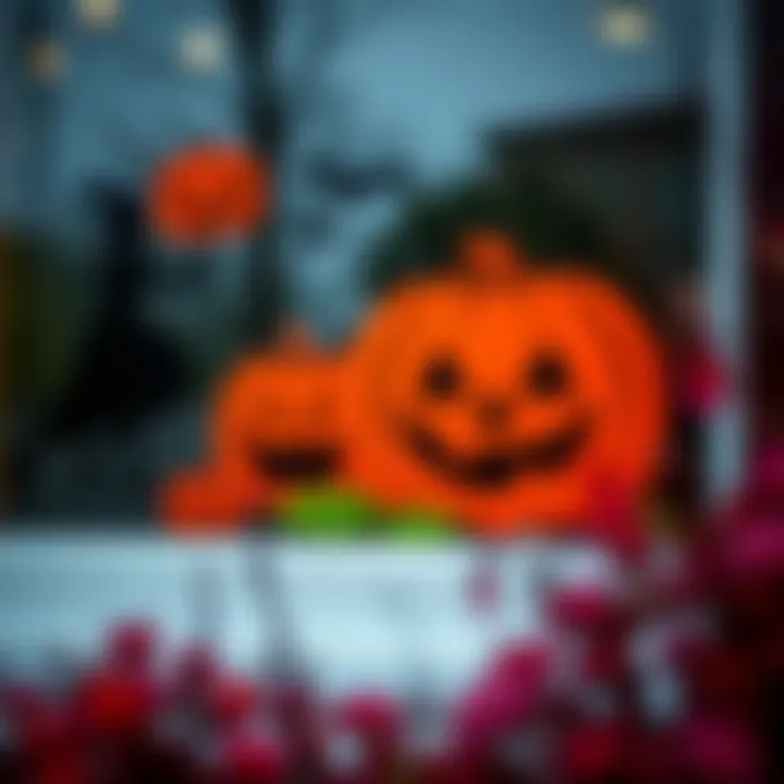 Colorful Halloween-themed window decals showcasing pumpkins and witches
