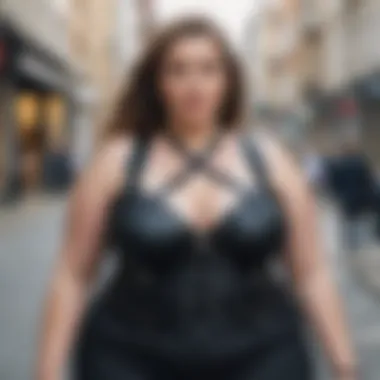 Fashionable street style featuring a plus-size harness