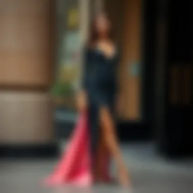 Stylish pairing of high leg slit dress with accessories for a bold look