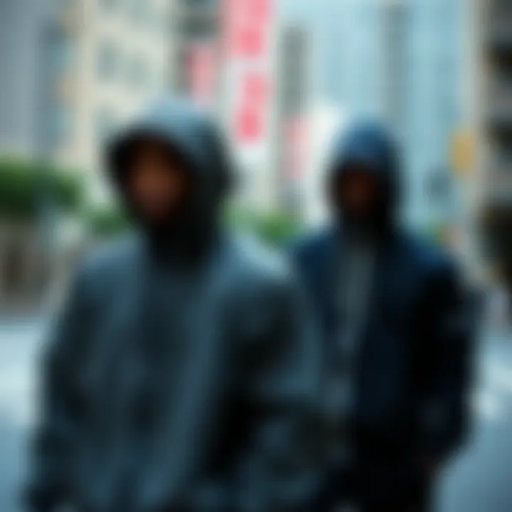 Trendy hooded athletic jackets in an urban setting