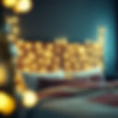 Creative arrangement of icicle lights draped over a headboard