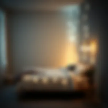 Tranquil bedroom scene showcasing icicle lights in a minimalist setting