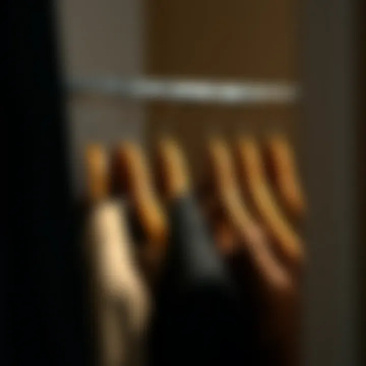 Organized Wardrobe: The Role of Wooden Hangers Neatly organized wardrobe featuring large wooden coat hangers