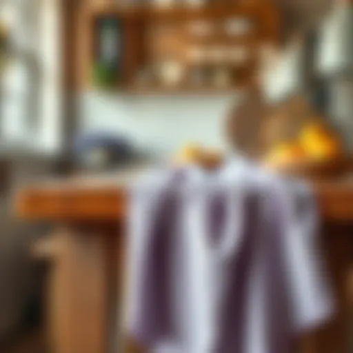 Elegant Lavender Drape Elegant lavender kitchen towel draped over a rustic wooden table