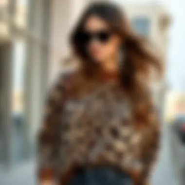 Fashionable leopard sweater paired with accessories