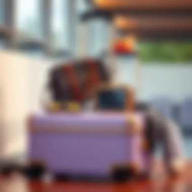 A lilac suitcase paired with stylish travel accessories