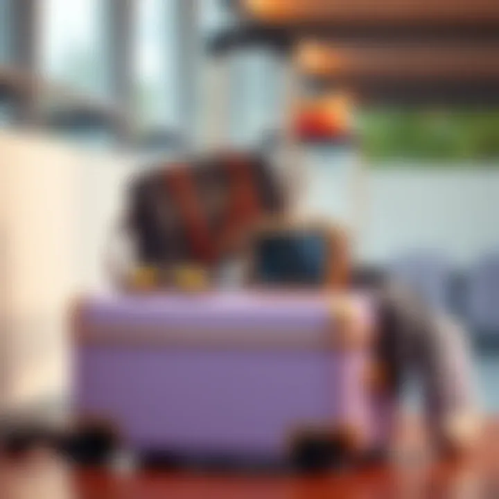 A lilac suitcase paired with stylish travel accessories