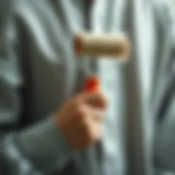 Demonstration of lint roller on fabric