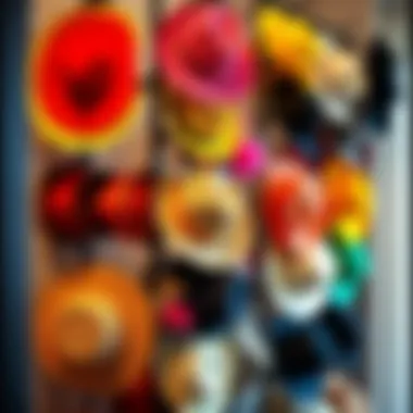 Vibrant Hat Display Colorful hat display on a creative rack