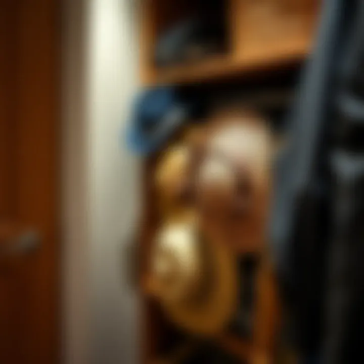 Sophisticated Wooden Hat Rack Elegant wooden hat rack in a stylish closet