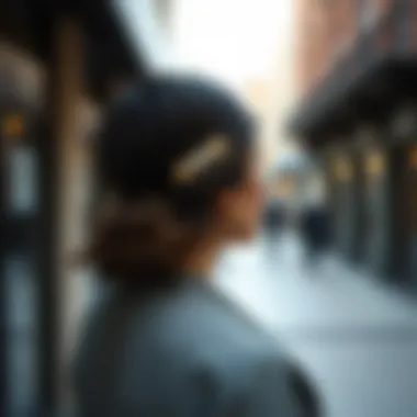 Elegant Minimal Hair Clip in Fashion A stylish individual wearing a simple yet elegant minimal hair clip in a casual setting.