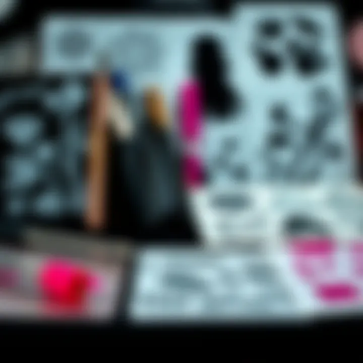 Nail Art Tools and Stencils Nail art tools beside various manicure stencils for creative applications