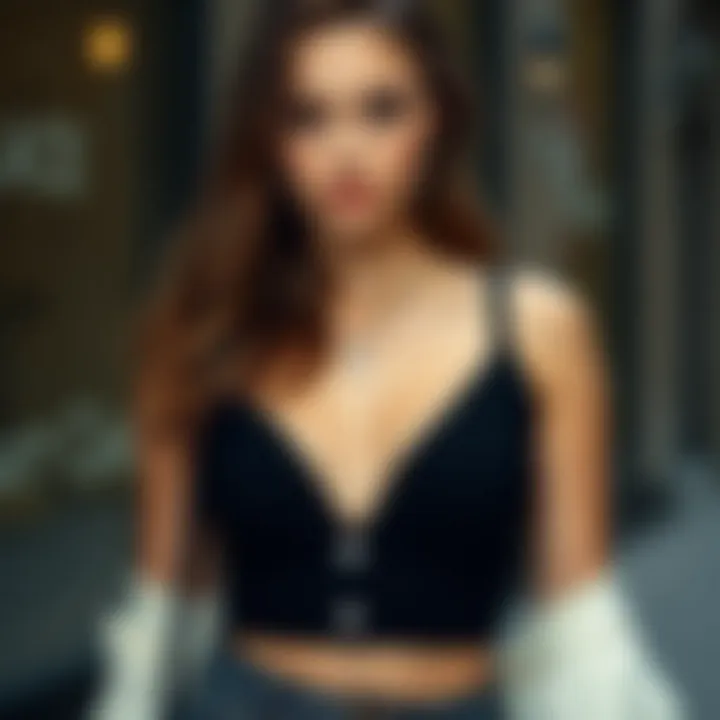 Trendy notch neck crop top showcasing unique design