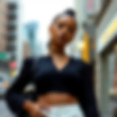 Fashionable outfit featuring notch neck crop top with accessories